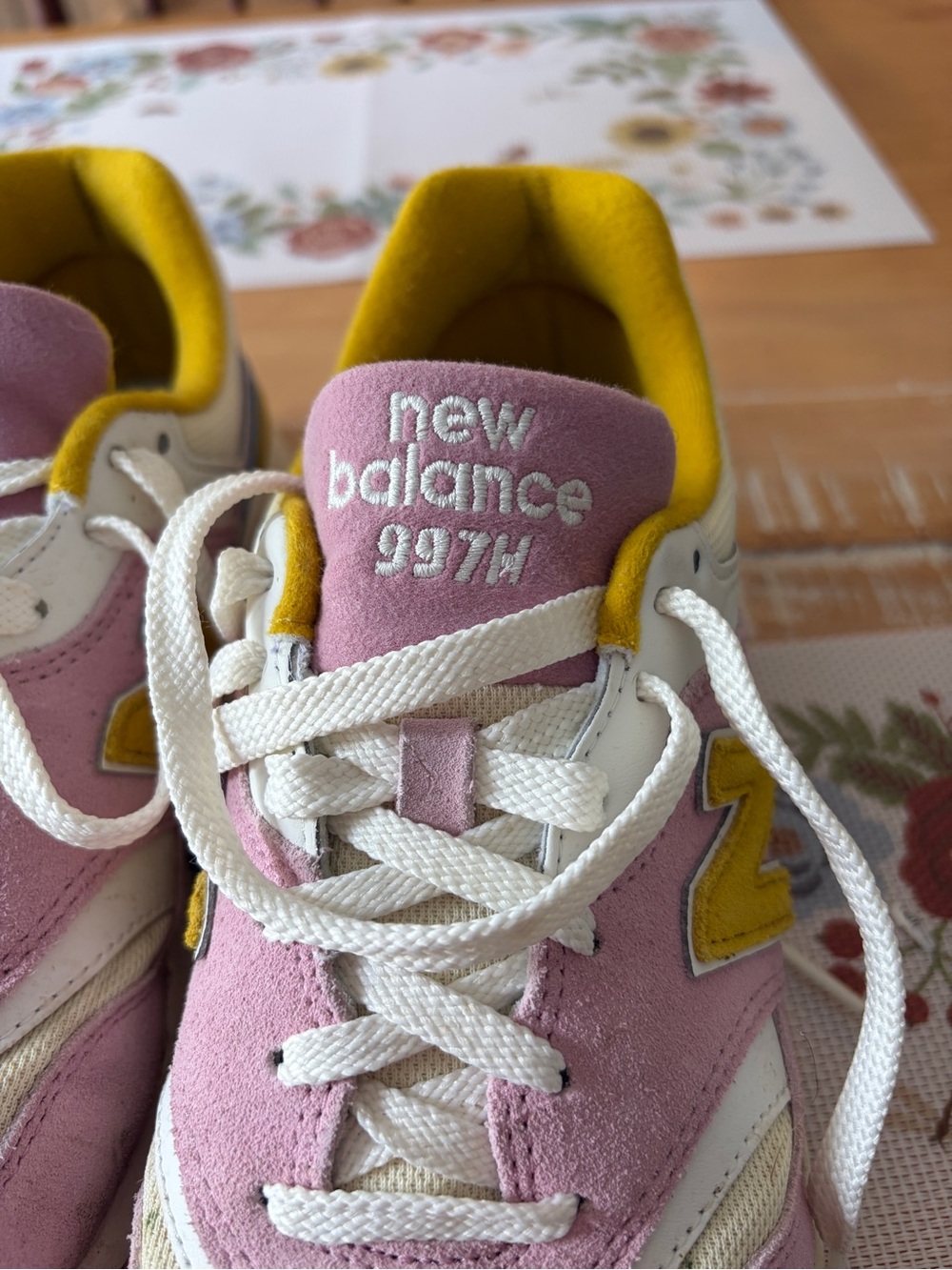 New Balance Pink and Yellow 997H Sneakers - Picture 8 of 11